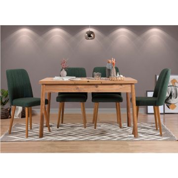 Masă extensibilă cu scaune Santiago, Diverse culori, Diverse configurații, 120x75x77 cm - Pin atlantic - Verde / 5 bucăți
