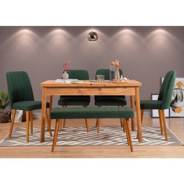 Masă extensibilă cu scaune Santiago, Diverse culori, Diverse configurații, 120x75x77 cm - Pin atlantic - Verde / 6 bucăți