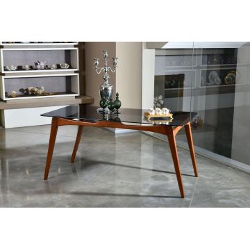 Masă  Lemn Masiv Touch - Glass, Nuc, 80x75x160 cm - Nuc