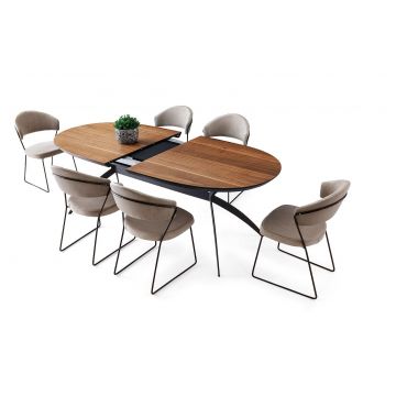 Masa Lux Bucatarie MDF Oval, Nuc, 200 X 76 X 100 Cm - Nuc