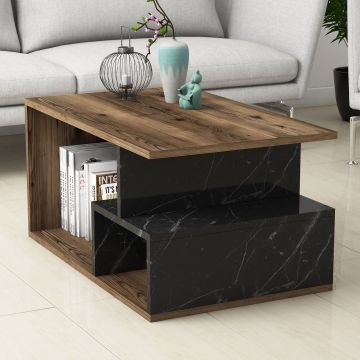 Măsuță de cafea Arte 2040, Dark walnut - Black marble, 90x42x54 cm - Nuc - Negru