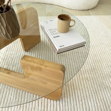 Măsuță de cafea Mia, Diverse culori, 75x75x35 cm - Stejar - Transparent