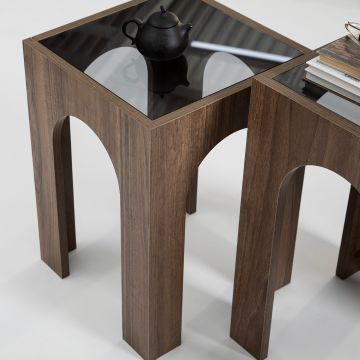 Măsuță de cafea Seine Set, Diverse culori - Nuc - Gri închis