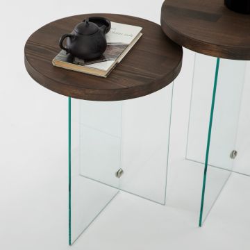Măsuță de cafea Serenity 2, Diverse culori - Transparent - Nuc