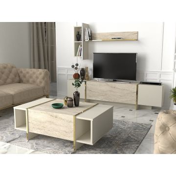 Măsuță de cafea Veyron, Travertin - Sandstone, 104x60x37 cm - Bej