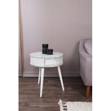 Masuta de Cafea Laterala Yuvarlak, Alb - Negru - Nuc (diverse dimensiuni) - Alb