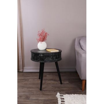 Masuta de Cafea Laterala Yuvarlak, Alb - Negru - Nuc (diverse dimensiuni) - Negru