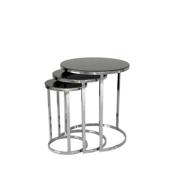 Set 3 măsuțe de cafea Dunya, Diverse culori, Ø28x46 cm - Argintiu - Negru