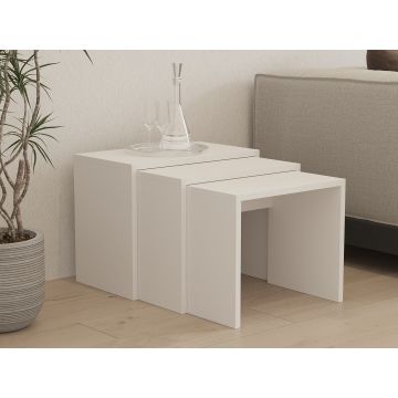 Set 3 măsuțe de cafea Grops, Alb, 50x30x40 cm - Alb