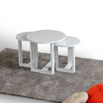 Set 3 măsuțe de cafea Mira, Diverse culori, 52x52x47 cm - Alb