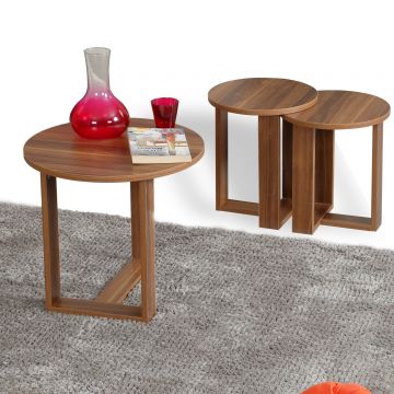 Set 3 măsuțe de cafea Mira, Diverse culori, 52x52x47 cm - Nuc