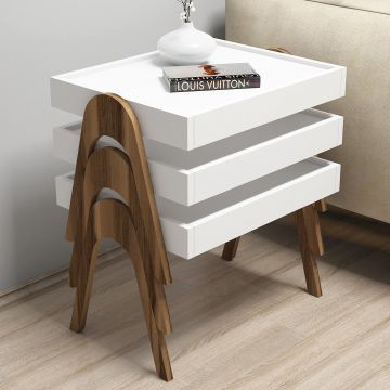 Set 3 măsuțe de cafea Roma, Diverse culori, 54x40x64 cm - Nuc - Alb