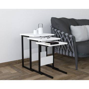 Set 3 măsuțe de cafea Sali, Diverse culori, 40x40x55 cm - Negru - Alb