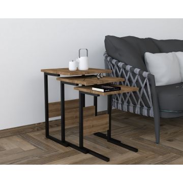Set 3 măsuțe de cafea Sali, Diverse culori, 40x40x55 cm - Negru - Nuc