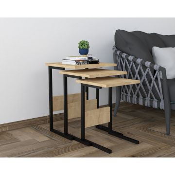 Set 3 măsuțe de cafea Sali, Diverse culori, 40x40x55 cm - Negru - Stejar safir