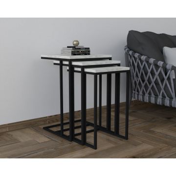 Set 3 măsuțe de cafea Stoli, Diverse culori, 40x40x62 cm - Negru - Cyrstal