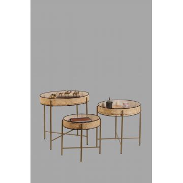 Set de măsuțe de cafea Kolezyum, Diverse culori, Diverse configurații, Ø45x40 cm - Antichizat / 3 bucăți