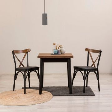 Set masă și scaune (3 bucăți) OLİVER-KARE-BRK.SYH Table & Chairs Set, Negru, 70x70x77 cm - Negru