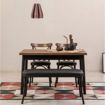 Set masă și scaune (4 bucăți) OLVER SBT BAROK-BLACK Table & Chairs Set  1, Negru, 77x75x120 cm - Negru