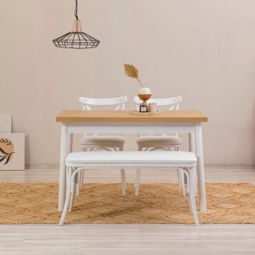 Set masă și scaune (4 bucăți) OLVER SBT BAROK-BLACK Table & Chairs Set  3, Alb, 77x75x120 cm - Alb