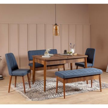 Set masă și scaune (5 bucăți) Vina, Nuc, 130 x 77 x 80 cm - Nuc