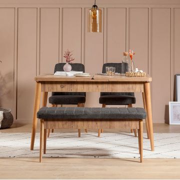 Set masă și scaune (5 bucăți) Vina, Stejar, 130x80x77 cm - Stejar