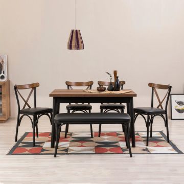 Set masă și scaune (6 bucăți) OLİVER SBT.BAROK-BLACK Table & Chairs Set, Negru, 77x75x120 cm - Negru