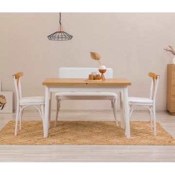 Set masă și scaune extensibile (4 bucăți) OLİVER SBT WHİTE KARİNA-Table & Chairs Set  10, Alb, 77x75x120 cm - Alb