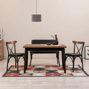 Set masă și scaune extensibile (4 bucăți) OLİVER SBT WHİTE KARİNA-Table & Chairs Set  6, Negru, 77x75x120 cm - Negru