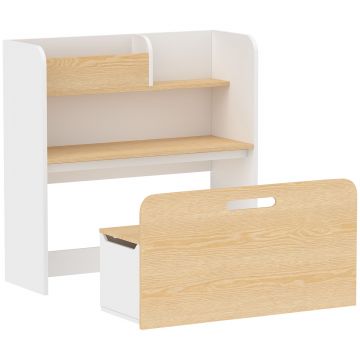AIYAPLAY Masă pentru copii cu bancă 5-în-1 set șezut pentru copii cu raft pentru cărți, bancă trusă rulantă cu cutie de depozitare pentru 3-8 | Aosom Romania
