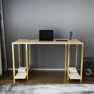 Birou Academy, Diverse culori, 125x60x74 cm - Auriu - Stejar