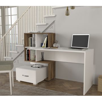 Birou Bloom, Alb - Nuc, 120x60x74 cm - Alb - Nuc