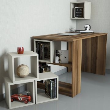Birou Box, Diverse culori, 120x65x75 cm - Nuc - Crem