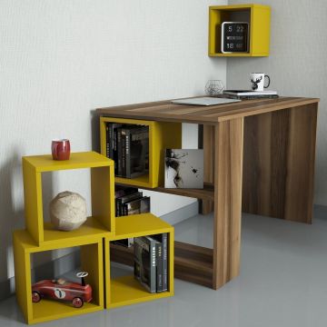 Birou Box, Diverse culori, 120x65x75 cm - Nuc - Galben