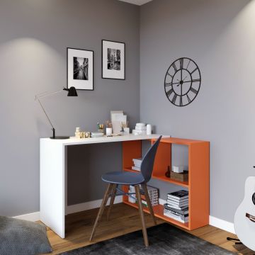 Birou Candeger - L155, Alb - Portocaliu, 120x50x75 cm - Alb - Portocaliu