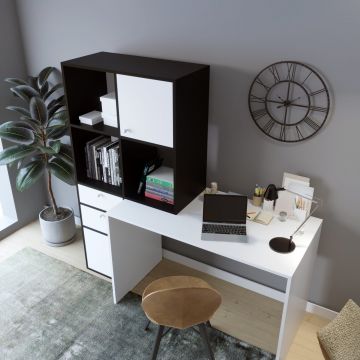 Birou Cannes - L255, Alb - Negru, 164x55x160 cm - Alb - Negru