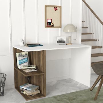 Birou Elegance, Alb - Nuc, 120x60x75 cm - Alb - Nuc