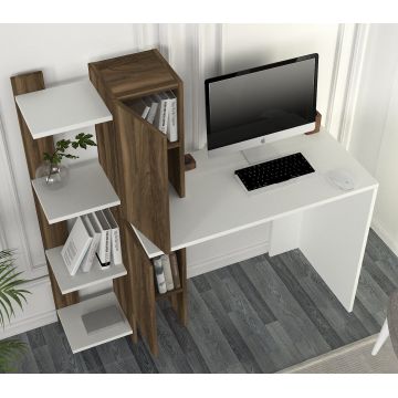 Birou Gina, Alb - Nuc, 50x23x120 cm - Alb - Nuc