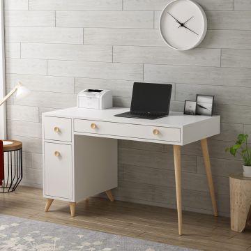 Birou Inarch, Alb - Stejar, 120x60x76 cm - Alb - Stejar