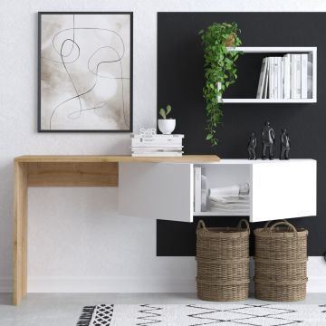 Birou Tiff, Alb - Stejar, 145x45x74 cm - Alb - Stejar