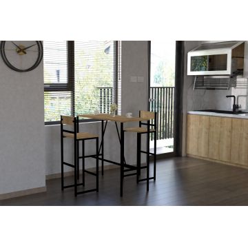 Masă cu scaune 3 bucăți Tibet, Stejar - Negru, 100x45x92 cm - Stejar - Negru