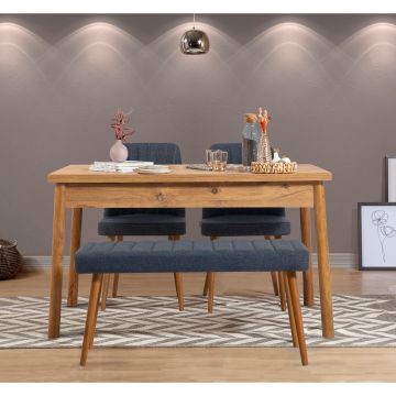 Masă cu scaune 4 bucăți Costa Atlantic, Pin atlantic - Bleumarin, 120x75x77 cm - Natural - Albastru