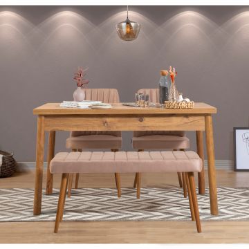 Masă cu scaune 4 bucăți Costa Atlantic Stone, Pin atlantic - Stone, 120x75x77 cm - Gri - Natural