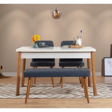 Masă cu scaune 4 bucăți Costa Atlantic-White Navy Blue, Pin atlantic - Bleumarin, 120x75x77 cm - Alb - Albastru - Natural
