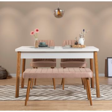 Masă cu scaune 4 bucăți Costa Atlantic White, Pin atlantic - Alb - Stone, 120x75x77 cm - Alb - Natural - Gri
