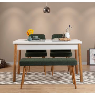 Masă cu scaune 4 bucăți Costa Atlantic White, Pin atlantic - Alb - Verde, 120x75x77 cm - Alb - Natural - Verde