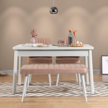 Masă cu scaune 4 bucăți Costa White, Alb - Stone, 120x75x77 cm - Alb - Gri