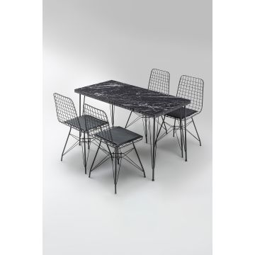 Masă cu scaune 5 bucăți Bndymk001, Negru, 120x60x72 cm - Negru