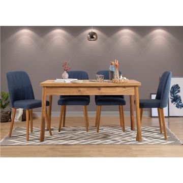 Masă cu scaune 5 bucăți Costa Atlantice, Pin atlantic - Bleumarin, 120x75x77 cm - Natural - Albastru