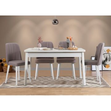 Masă cu scaune 5 bucăți Costa White, Alb - Gri, 120x75x77 cm - Alb - Gri